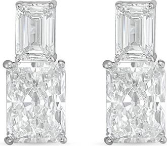 Diana M. Jewels 14kt white gold 15cts lab grown emerald and radiant cut diamond earrings