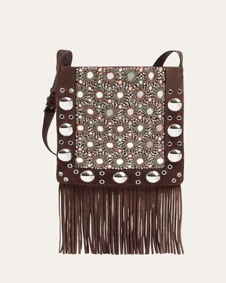 Valentino Garavani Nellcote Medium Studded Fringed Suede Crossbody Bag