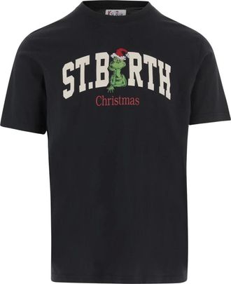 MC2 Saint Barth Tops, Heren, Blauw, S, Katoen, Katoenen T-shirt met Logo