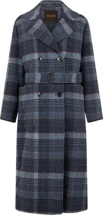 Moorer Malaika Checked Coat - Dames - Mantel - Blauw - XS - Wol - Jassen