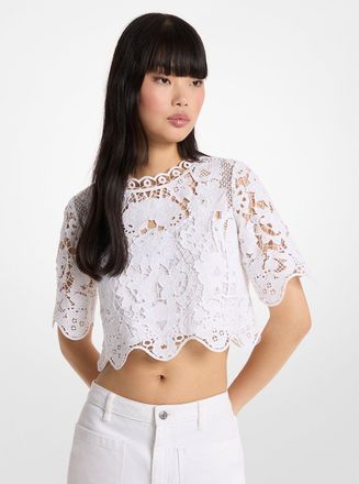Michael Kors Floral Lace Cotton Cropped Shirt
