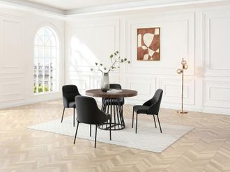 Vente-Unique Tavolo da pranzo allungabile da 2 a 12 coperti in MDF e Acciaio Marrone scuro naturale e Nero - FIRELA