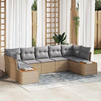 vidaXL Vidaxl - Conjunto De Sof&aacute; De Jard&iacute;n Con Coj&iacute;n 7 Pcs Beige Y Gris Claro