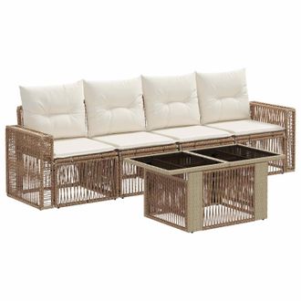 vidaXL Set Divano Da Giardino 5 Pz Beige E Bianco Crema Polyrattan Vidaxl