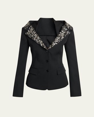 Alexander McQueen Beaded Off-The-Shoulder Single-Breasted Jacket