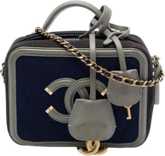 Chanel Pre-owned Filigree Vanity Case - Dames - Vintage Schoudertas - Blauw - ONE Size - Leer - Vintage