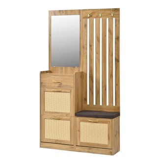 Urban Meuble Mueble de entrada efecto madera, 3 puertas, zapatero con espejo