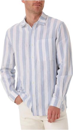 Scotch & Soda Overhemden, Heren, Blauw, XL, Linnen, Gestreept Linnen Blend Regular Fit Overhemd