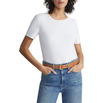 Lafayette 148 New York Stretch Cotton Crewneck T-Shirt in White at Nordstrom, Size Xx-Small