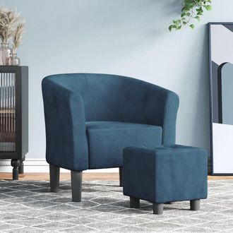 vidaXL Sill&oacute;n Con Taburete Terciopelo Azul Oscuro Vidaxl