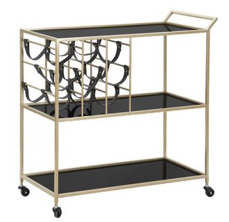 Mauro Ferretti Carro de metal y vidrio negro con soporte para botellas cm 79x39,5x82