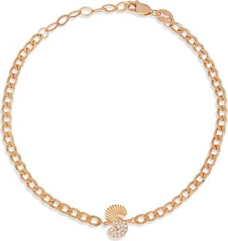 SHYMI Half Pav&eacute; & Half Fluted Initial Pendant Bracelet in Rose at Nordstrom