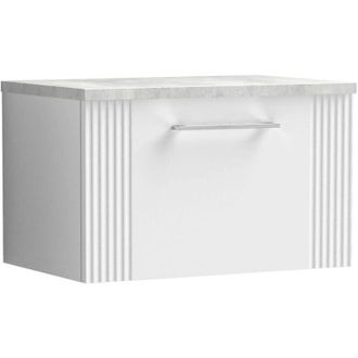 Nuie Nuie Deco Satin Soft Black 600mm Wall Hung Single Drawer Vanity Unit with Bellato Grey Worktop - DPF1494LBG