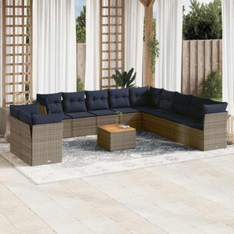 vidaXL Set Sof&aacute;s De Jard&iacute;n Con Cojines 12 Piezas Rat&aacute;n Sint&eacute;tico Gris Vidaxl