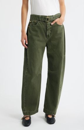 Rag & Bone Charlie Belted Super High Waist Ankle Barrel Jeans in Dark Olive Stone at Nordstrom, Size 25