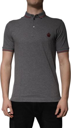 Dolce & Gabbana Gray Cotton Crown Collared Polo Mens T-shirt