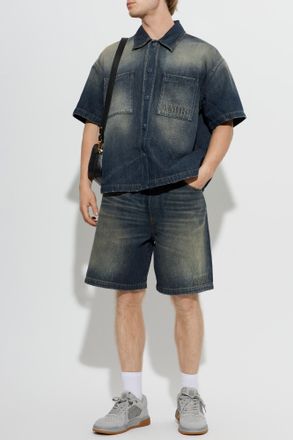 Amiri Denim Shirt With Short Sleeves, Mens, Navy Blue