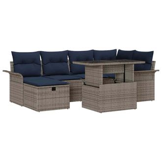 vidaXL Conjunto De Sof&aacute; De Jard&iacute;n Con Coj&iacute;n 7 Pcs Gris Polirat&aacute;n Vidaxl