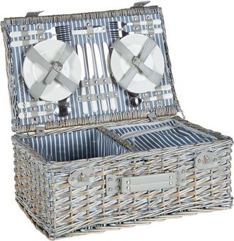 Beliani Beliani - Wicker Picnic Hamper 4 Person Basket Cool Bag Wine Glasses Cutlery Grey Figue