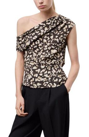 Mango Animal Print Draped Top in Brown at Nordstrom, Size Small