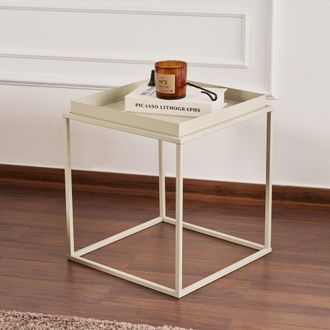 Dmora Mesa De Centro Lorsica, Forma Cuadrada, Superficie De Metal, Color Blanco, 45x45x52h Cm Blanco Crema