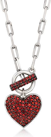 Ross-Simons Garnet Heart Toggle Necklace in Sterling Silver