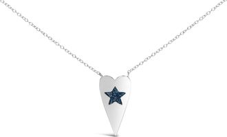 House of Brilliance 925 Sterling Silver Blue Diamond Heart with Star Pendant Necklace