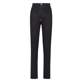 Philipp Plein Jeans, Dames, Zwart, W28, Leer, Super High Waist Jegging