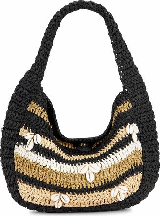 Free People Belize Shell Raffia Shoulder Bag In Tan/ Black