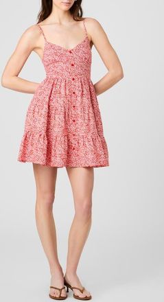 French Connection Blaire Floral Button-Up Tiered Minidress in Candied Apple at Nordstrom, Size 14