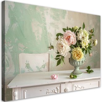 Feeby Impresi&oacute;n De Imagen, Ramos De Flores Shabby Chic Decoraci&oacute;n Rom&aacute;ntica Con Un Ramo De Peon&iacute;as Sobre Fondo Pastel, 120x80