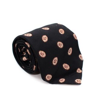 Lanvin Black Beige Oval Abstract Print Silk Tie