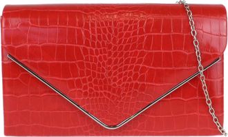 Girly HandBags Womens Croc Leather Look Clutch Bag Metallic Frame Medium Red