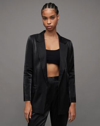 AllSaints Viscose Aleida Shiny Tailored Slim Fit Blazer, Size: 6