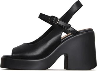 Cesare Gaspari Chunky Plateau Sandalen - Dames - Sandalen met hakken - Zwart - 41 EU - Leer - Schoenen