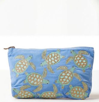 Elizabeth Scarlett Turtle Conservation Velvet Everyday Pouch in Caribbean Blue at Nordstrom