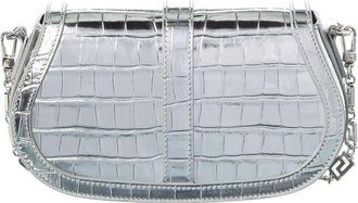 Versace Croc-Embossed Leather Shoulder Bag
