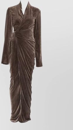 Rick Owens silk blend draped wrap v-neck long-sleeve maxi dress
