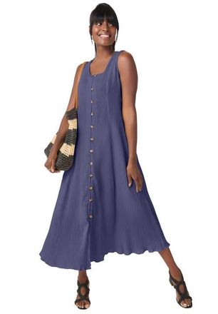 Jessica London Button Down Gauze Dress in Deep Dusk at Nordstrom, Size 14