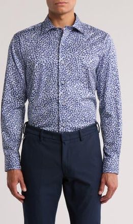 David Donahue Floral Print Pima Cotton Dobby Sport Shirt in Navy/White at Nordstrom Rack, Size Xx-Large