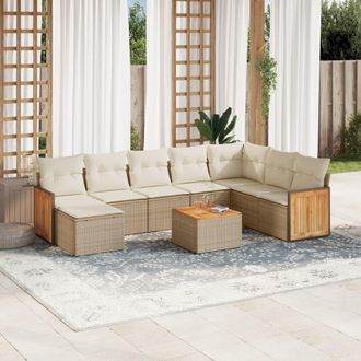 vidaXL Set De Sof&aacute;s De Jard&iacute;n 9 Pzas Con Cojines Rat&aacute;n Sint&eacute;tico Beige Vidaxl