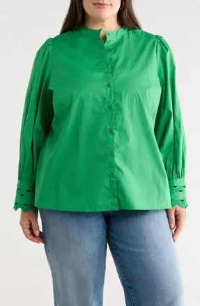 Sugarlips Ziana Cotton Poplin Button-Up Shirt in Kelly-Green at Nordstrom, Size 3X