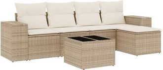 vidaXL Juego De Sof&aacute;s Jard&iacute;n Con Cojines 6 Pzas Rat&aacute;n Sint&eacute;tico Beige Vidaxl