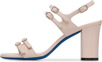 Loriblu Muiltjes van glanzend zandkleurig leer met bandjes - Dames - Sandalen met hakken - Beige - 38 EU - Leer - Schoenen