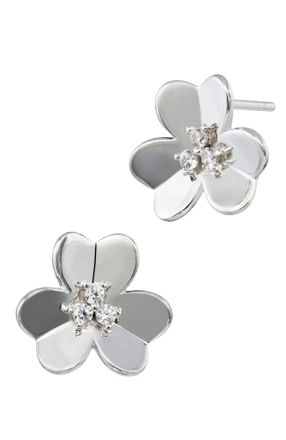 Savvy Cie Jewels STERLING SILVER SINGLE FLOWER WHITE CZ STUD EARRINGS