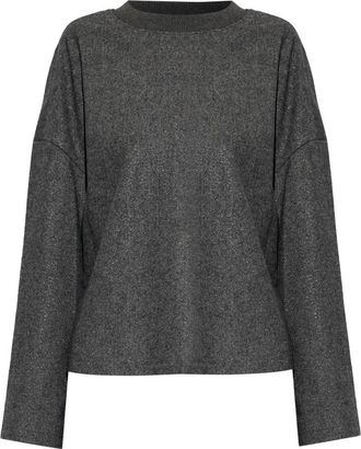 Emporio Armani Lurex Draad Top - Dames - Ronde hals truien - Grijs - 2XS - Wol - Truien & Vesten