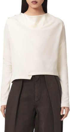 AllSaints Skyler Long Sleeve Top in Fossil White at Nordstrom, Size X-Small