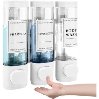 OEM Dispensador De Jab&oacute;n Mural Grande De 300 Ml Con 3 Compartimentos, Adhesivos Bicolor, Cuerpo Transparente, Para Ba&ntilde;os Y Fregaderos De Cocina, Blanco -c