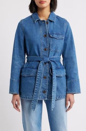Caslon Belted Denim Chore Jacket in Medium Wash at Nordstrom Rack, Size Xx-Small