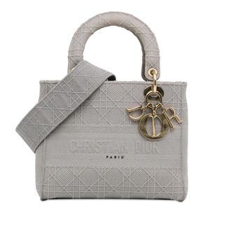 Dior Womens Lady Handbag With Charm - Light Grey Cotton - One Size